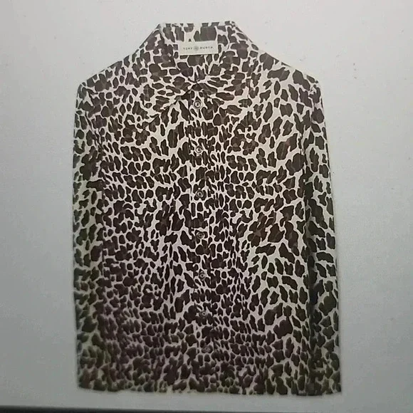 TORY BURCH REVA LEOPARD POPLIN SHIRT SIZE 6 - Picture 3 of 4